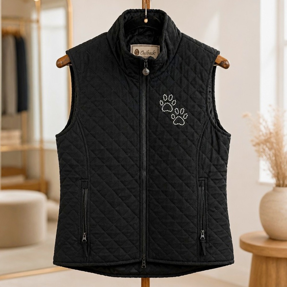 Outback Trading Company Grand Prix Vest Black Quilted Full Zip Pockets L 2958